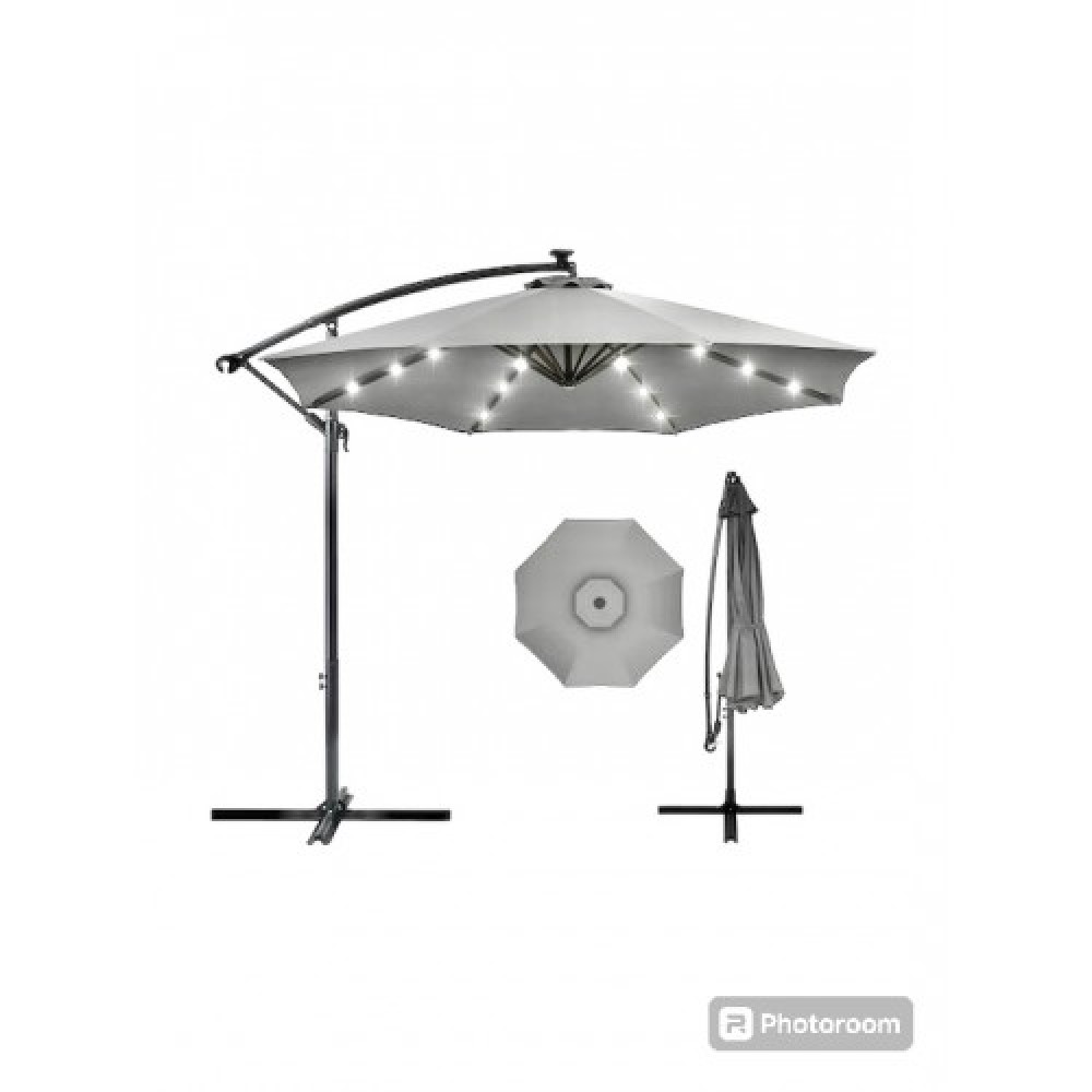 Επαγγελματική ομπρέλα αλουμινίου πλαϊνού ιστού με LED και διάμετρο 300cm – γκρι