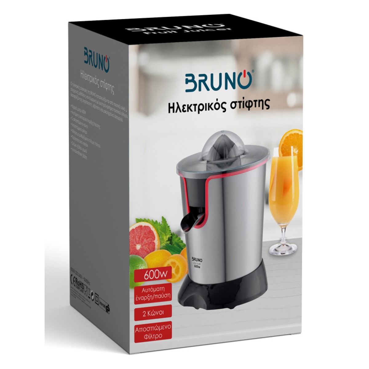 BRUNO ηλεκτρικός στίφτης BRN-0096, συνεχούς ροής, 600W, inox-μαύρο