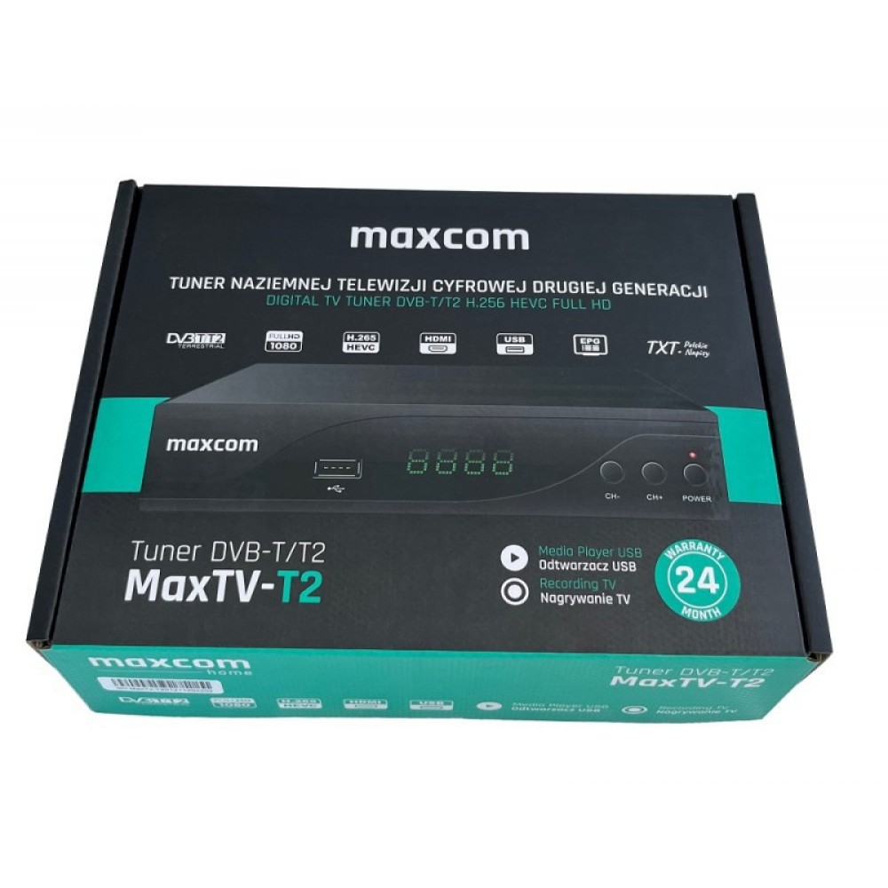 Αποκωδικοποιητής Maxcom MAXTV-T2 με Θύρες USB 2.0 HDMI 1.4 TV SCART RF IN Μαύρος