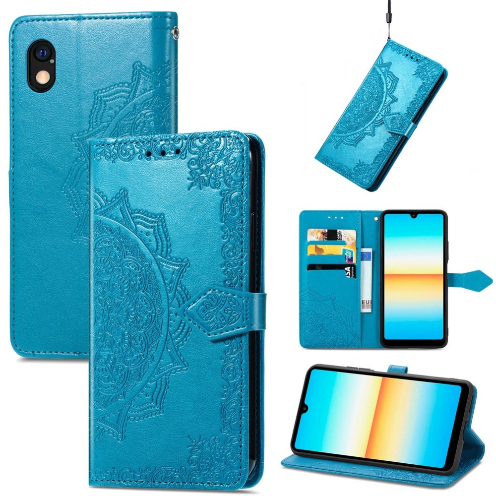 For Sony Xperia Ace III Mandala Flower Embossed Leather Phone Case(Blue)