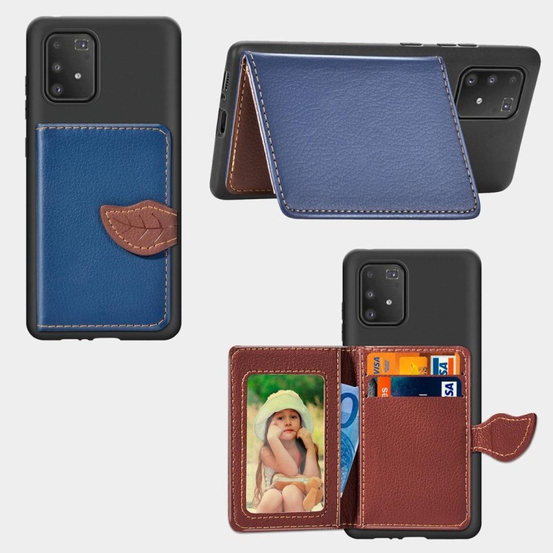 For Galaxy S10 Lite / A91  Leaf Buckle Litchi Texture Card Holder PU + TPU Case with Card Slot & Wallet & Holder & Photo Frame(Blue)