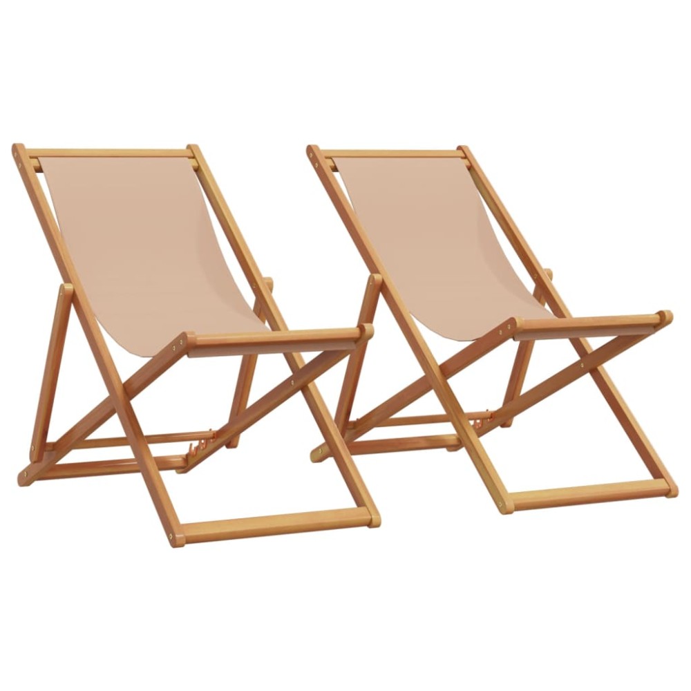 vidaXL Καρέκλες Παραλίας Πτυσσόμενες 2 τεμ. Taupe Ύφασμα & Μασίφ Ξύλο