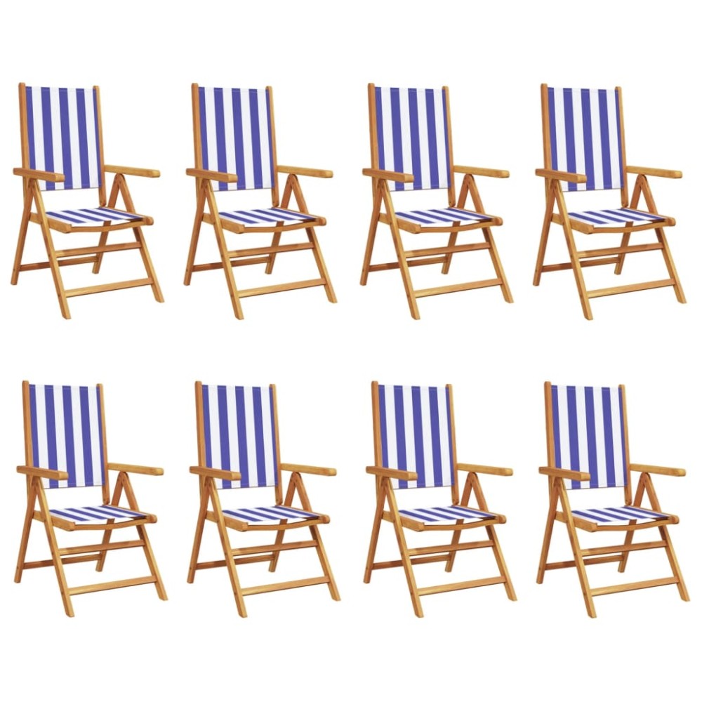 vidaXL Καρέκλες Κήπου Ανακλινόμενες 8Τεμ. Μπλε/Λευκό Ύφασμα/Μασίφ Ξύλο
