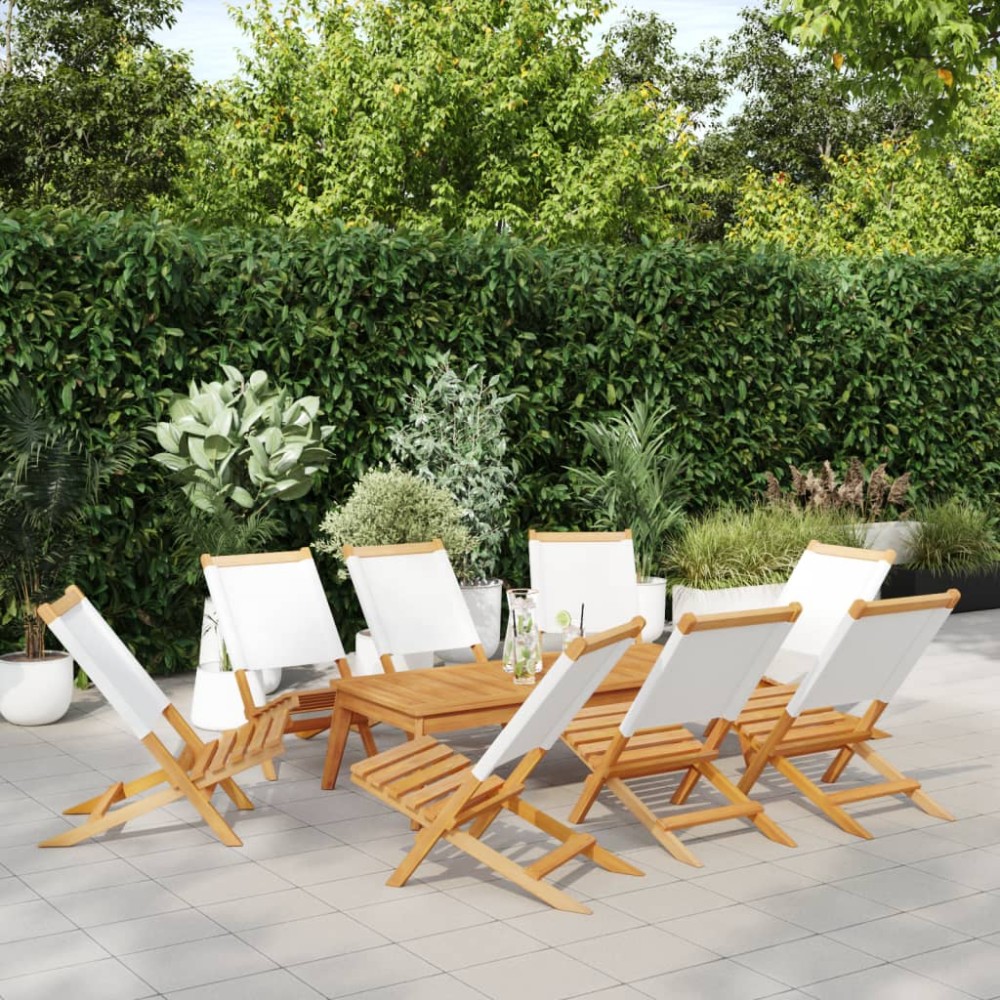vidaXL Καρέκλες Κήπου Πτυσσόμενες 8 Τεμ. Λευκές Ύφασμα/Μασίφ Ξύλο