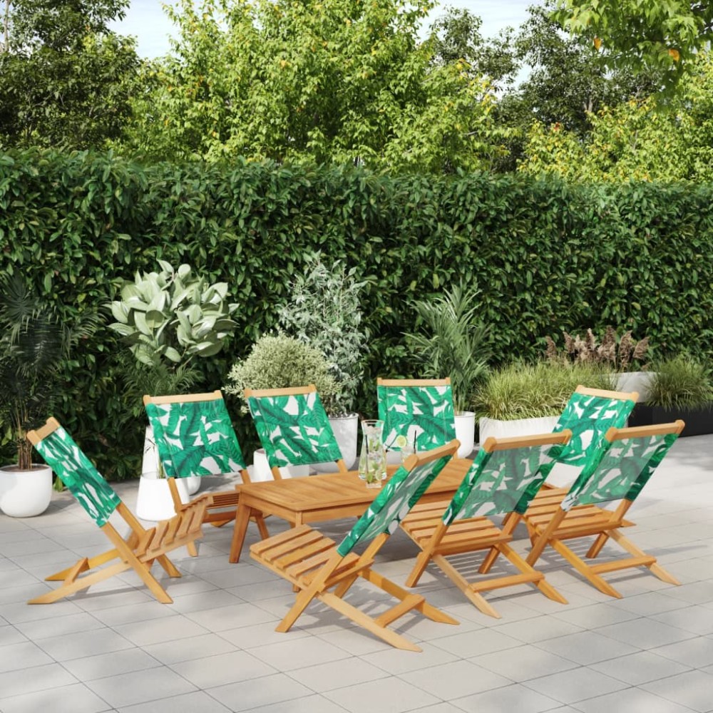 vidaXL Καρέκλες Κήπου Πτυσσόμενες 8 Τεμ. Πράσινο Ύφασμα/Μασίφ Ξύλο