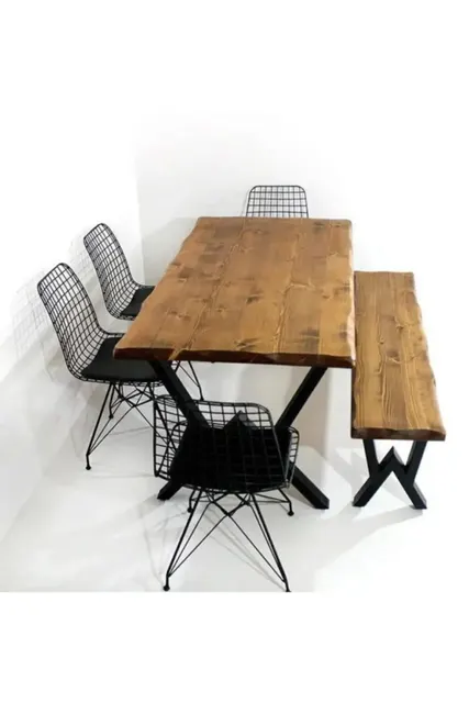 Μασίφ τραπέζι φαγητού ρετρό στυλ Καφέ 80x130 cm